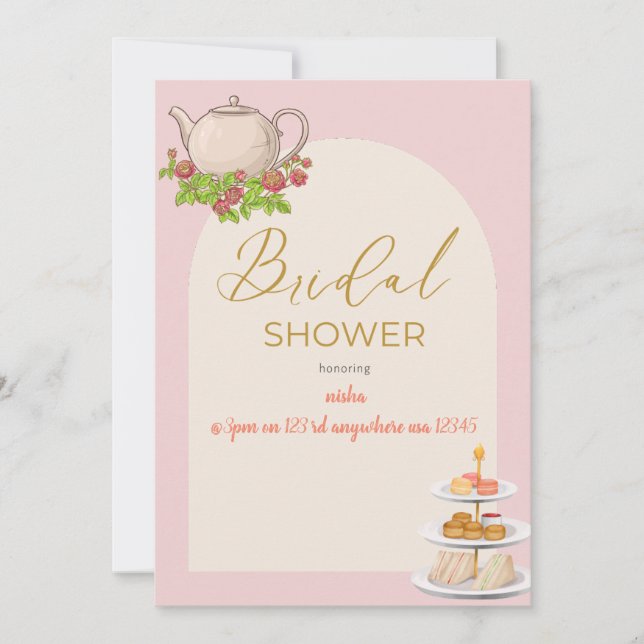 personalized bridal shower tea party invitation (Front)