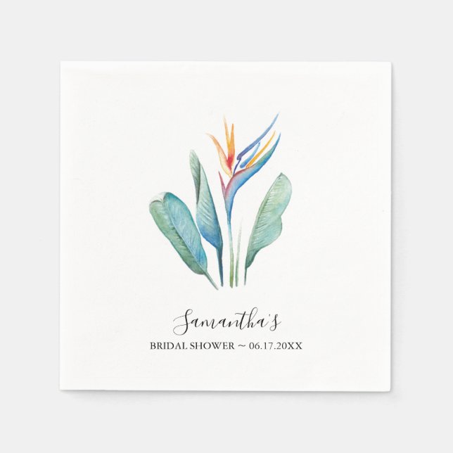 Personalized Bridal Shower Tropical Flower Napkins (Front)