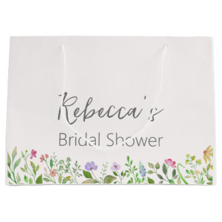 Personalized Bridal Shower Watercolor Floral Large Gift Bag