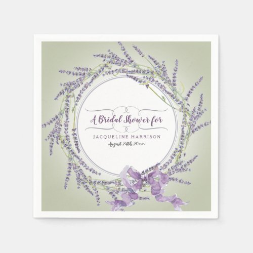 Personalized Bridal Shower Watercolor Lavender Art Napkins