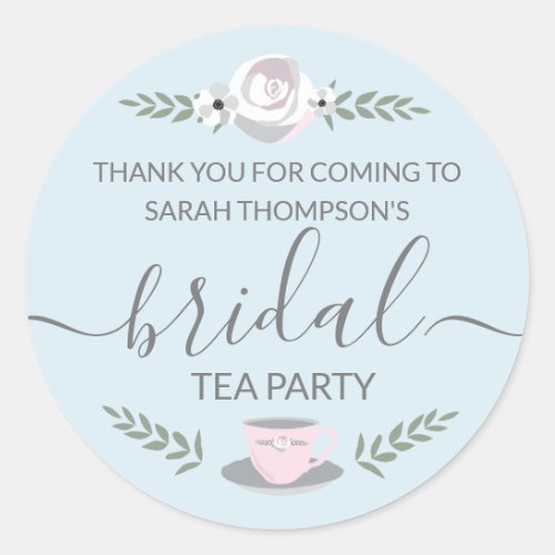 Personalized Bridal Tea Party flower illustration Classic Round Sticker