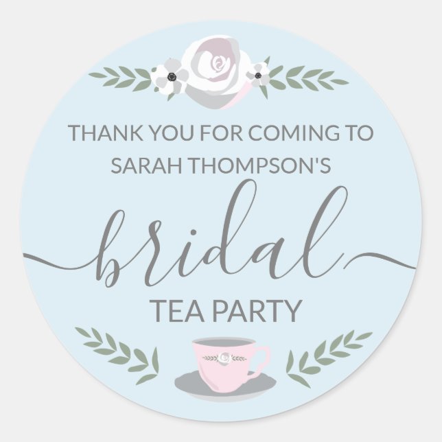 Personalized Bridal Tea Party flower illustration Classic Round Sticker (Front)