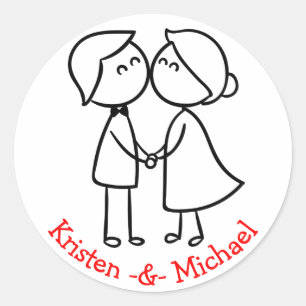 Personalized Bride And Groom Cartoon Wedding Classic Round Sticker