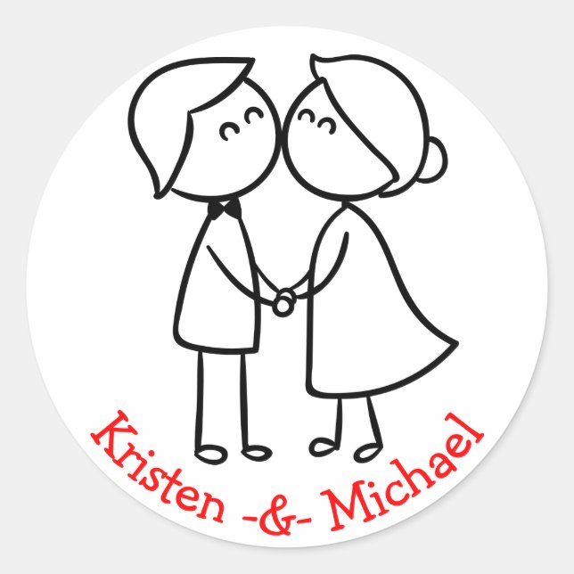 Personalized Bride And Groom Cartoon Wedding Classic Round Sticker (Front)