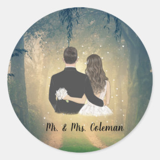 Personalized Bride and Groom Classic Round Sticker