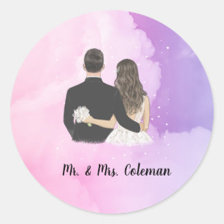 Personalized Bride and Groom Classic Round Sticker