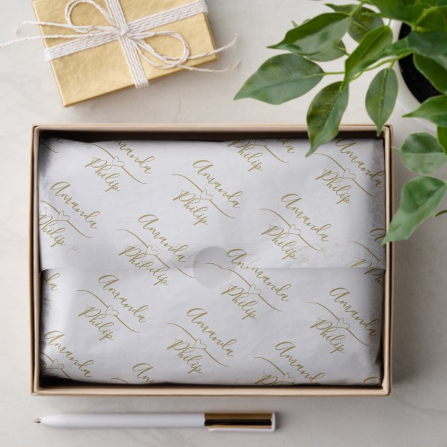 Personalized Bride and Groom Gold and White  Tissue Paper (Gift)