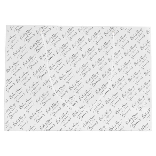 Personalized Bride and Groom Names Silver, White  Large Gift Bag (Back)