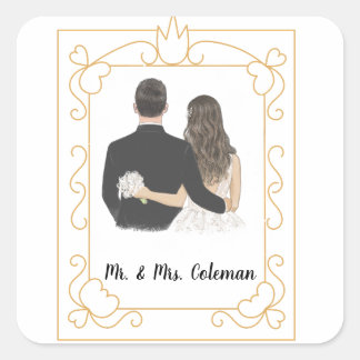 Personalized Bride and Groom Square Sticker