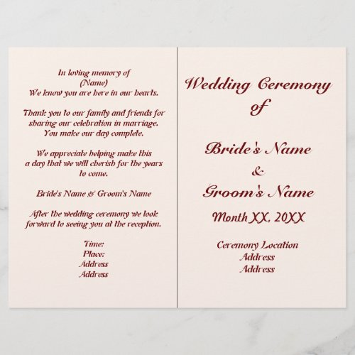 Personalized Bride and Groom Wedding Program Flyer