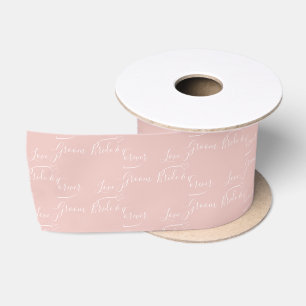 Personalized Bride and Groom White and Rose Gold Satin Ribbon