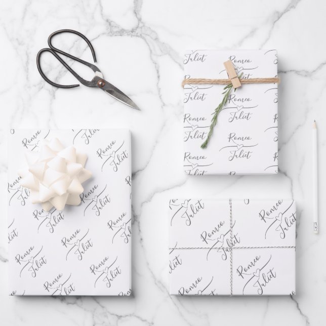 Personalized Bride and Groom White  Wrapping Paper Sheets (Front)