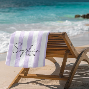 Personalized Bride Beach Towel Lavender Stripes