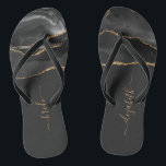 Personalized Bride Black Gold Agate Wedding Flip Flops<br><div class="desc">A black watercolor agate design trimmed with gold faux glitter decorates the front portion of these flip flops. Personalize them with elegant gold-colored handwriting script on an off-black background for the bride or any other member of the wedding party. Ideal for a bachelorette party,  bridal shower or beach wedding.</div>