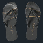 Personalized Bride Black Gold Agate Wedding Flip Flops<br><div class="desc">A black watercolor agate design trimmed with gold faux glitter decorates the front portion of these flip flops. Personalize them with elegant gold-colored handwriting script on an off-black background for the bride or any other member of the wedding party. Ideal for a bachelorette party,  bridal shower or beach wedding.</div>