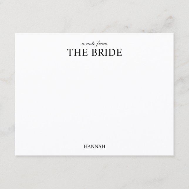 Personalized Bride Classic Elegant Script Note Card (Front)