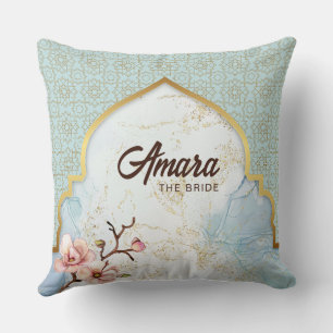 Personalized Bride Cushion Light Blue Watercolor