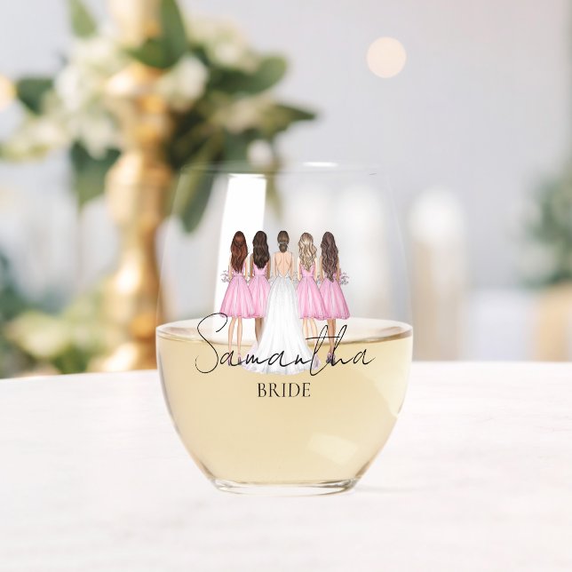Personalized Bride Custom Name Gift Stemless Wine Glass (Insitu (Wedding))