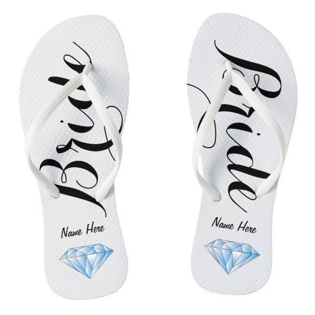 Personalized Bride Flip Flops with Diamond (Footbed)