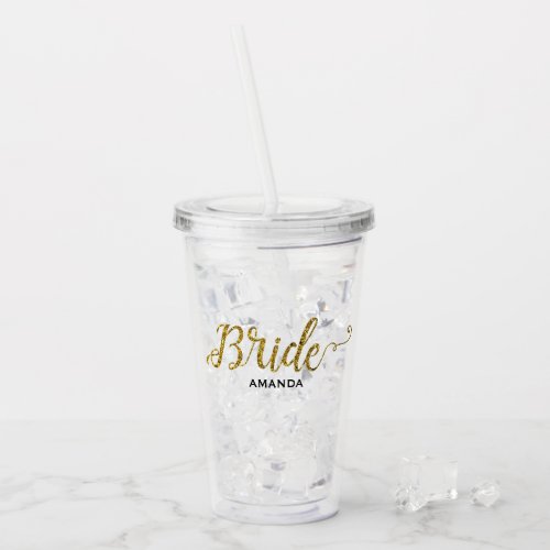 Personalized Bride Gold Glitter Acrylic Tumbler