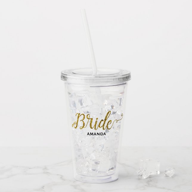 Personalized Bride Gold Glitter Acrylic Tumbler (Front Ice)