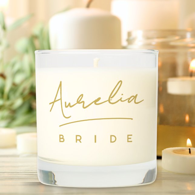 Personalized Bride Gold Script Scented Candle (Creator Uploaded)