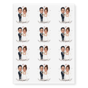 Personalized Bride & Groom Couple Photo & Names Temporary Tattoos