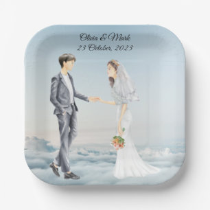 Personalized Bride & Groom Elegant Wedding Paper Plates