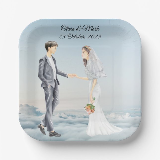 Personalized Bride & Groom Elegant Wedding Paper Plates (Front)