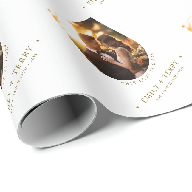 Personalized Bride & Groom Names Wedding Photo Wrapping Paper (Roll Corner)
