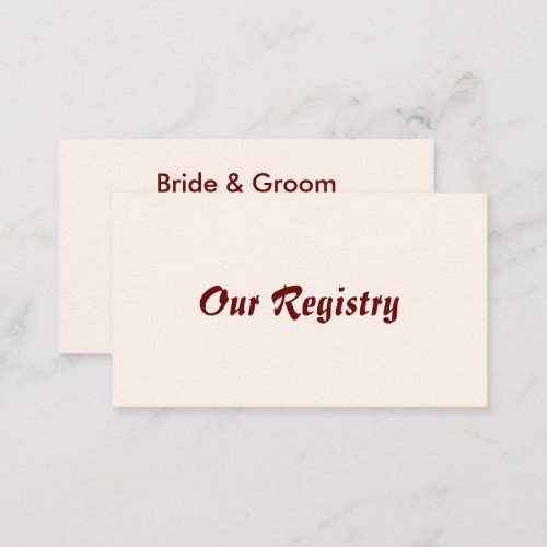 Personalized Bride  Groom Registry Card