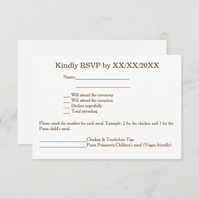 Personalized Bride & Groom RSVP and Menu Card (Front/Back)