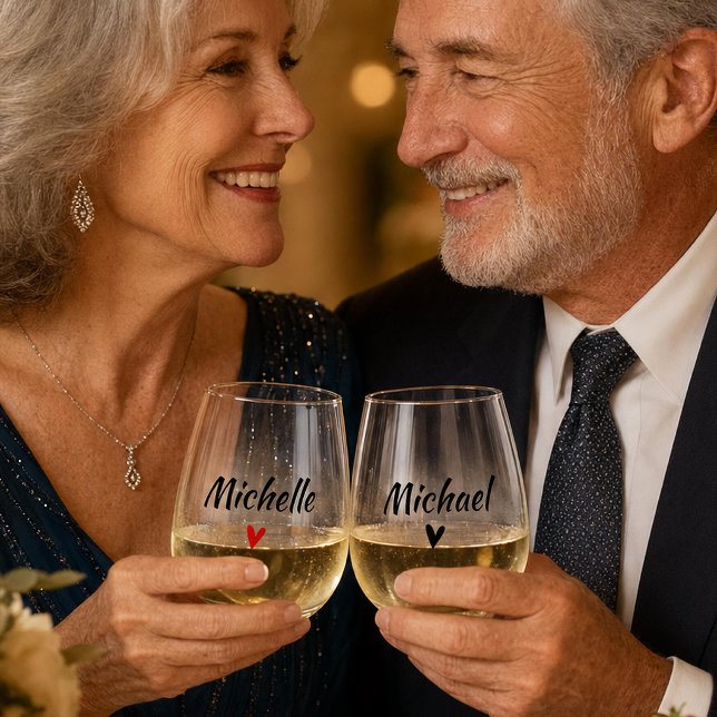 Personalized Bride & Groom Stemless Wine Glass Set (Creator Uploaded)