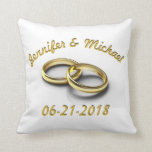 Personalized Bride & Groom Wedding Date Gold Rings Throw Pillow<br><div class="desc">Personalize with the bride and groom names and the wedding date on this design with two gold rings with modern gold typography. You can customize the names and the wedding date to match the special day. Great design from TLS Designs.</div>