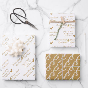 Personalized Bride & Groom Wedding Golden Hearts  Wrapping Paper Sheets
