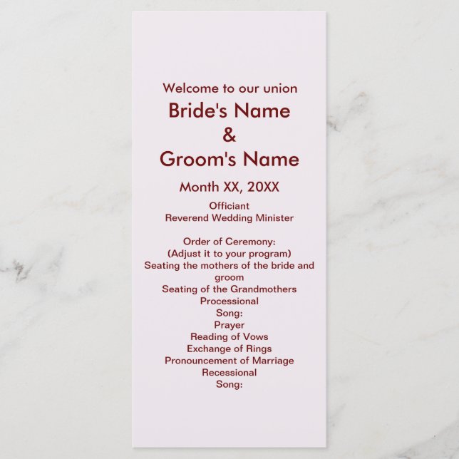 Personalized Bride Groom Wedding Program Rack Card (Front)