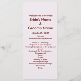 Personalized Bride Groom Wedding Program Rack Card