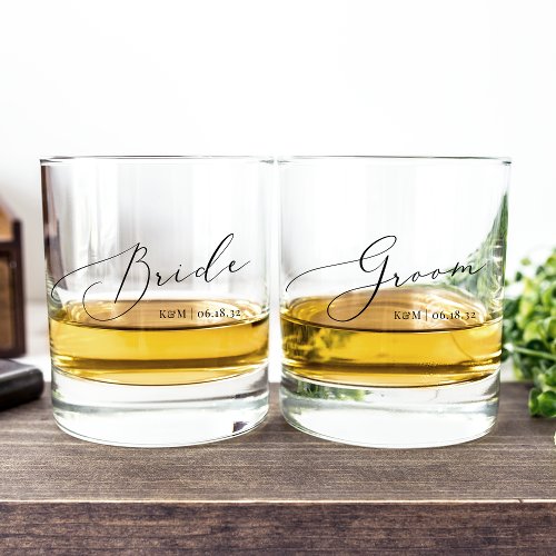 Personalized Bride  Groom Wedding Whiskey Glass