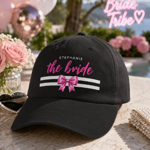 Personalized Bride Hat with Pink Bow