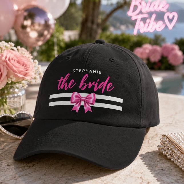 Personalized Bride Hat with Pink Bow  (Chic Bride Hat)