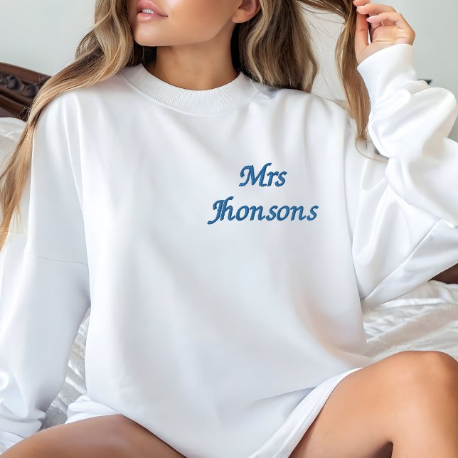 Personalized Bride Honeymoon Gift, Custom Mrs  Embroidered Long Sleeve T-Shirt (Creator Uploaded)