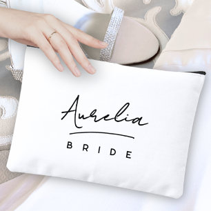 Personalized Bride Monogram Modern Neutral Minimal Accessory Pouch