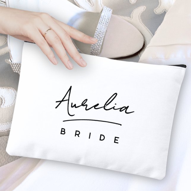 Personalized Bride Monogram Modern Neutral Minimal Accessory Pouch (Creator Uploaded)
