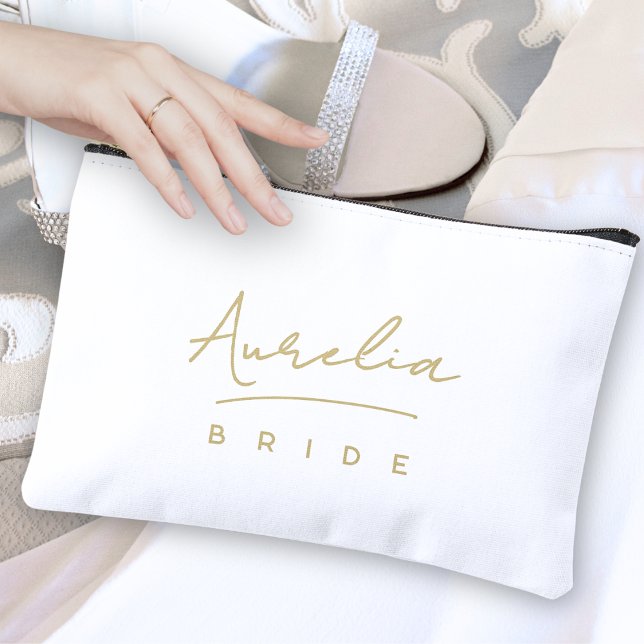 Personalized Bride Monogram Modern Neutral Minimal Accessory Pouch (Creator Uploaded)