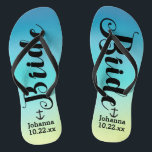 Personalized Bride Nautical Anchor Beach Wedding Flip Flops<br><div class="desc">Walk in comfort on your wedding day with these personalized flip flops. These can be customized with the bride's name and wedding date. The watercolor background has shades of blue and a hint of green. You can delete the background and choose another color by clicking on Customize It. Once you've...</div>
