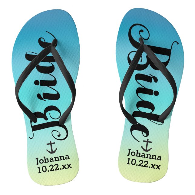 Personalized Bride Nautical Anchor Beach Wedding Flip Flops (Footbed)