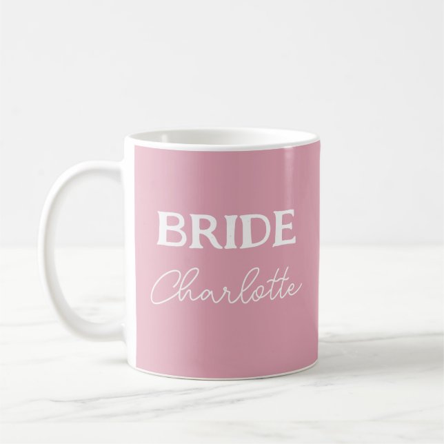 Personalized Bride Pink And White Name Coffee Mug (Left)