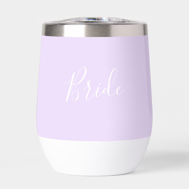Personalized Bride Purple Script Simple Wedding Thermal Wine Tumbler (Front)