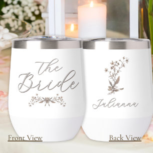 Personalized Bride Rustic Wildflowers Thermal Wine Tumbler