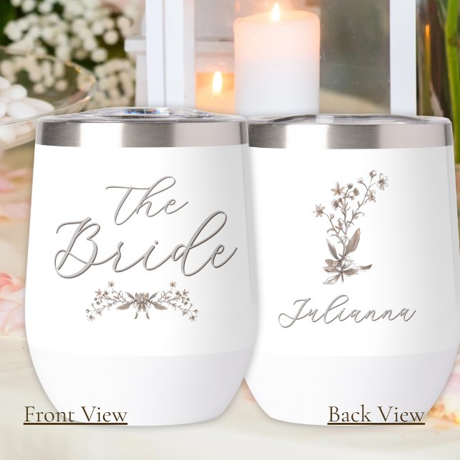 Personalized Bride Rustic Wildflowers Thermal Wine Tumbler (Creator Uploaded)